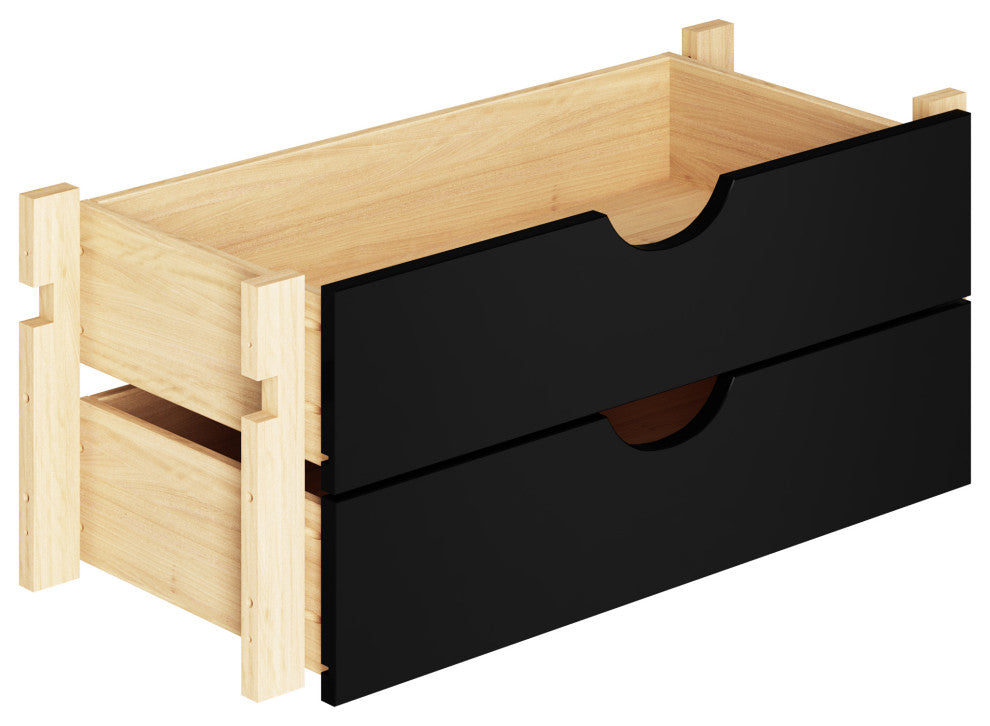 100% Solid Wood Modular Kitchen Pantry 2-Drawer Storage Kit, Black