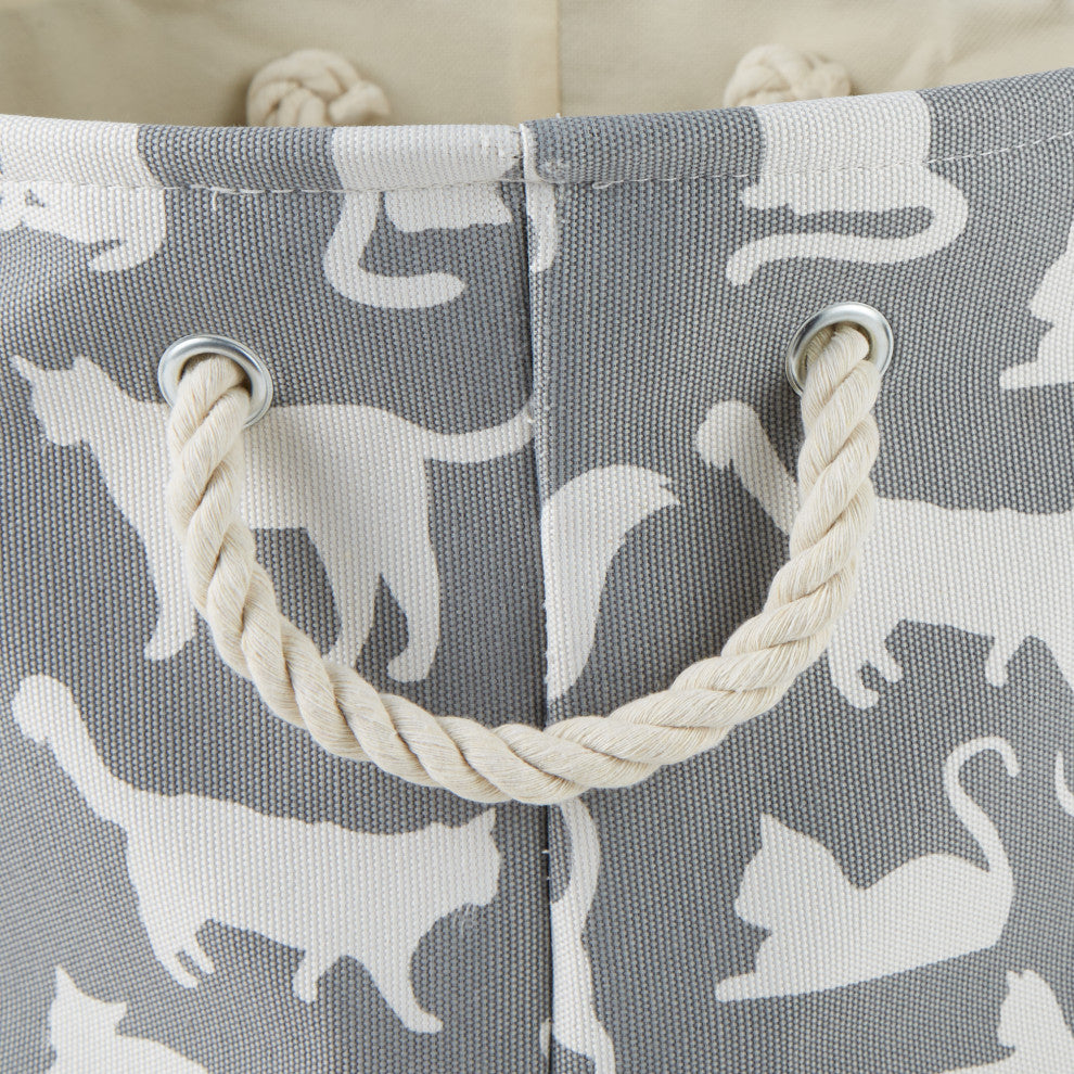 Polyester Pet Bin Cats Meow Gray Round Large 15x18x18