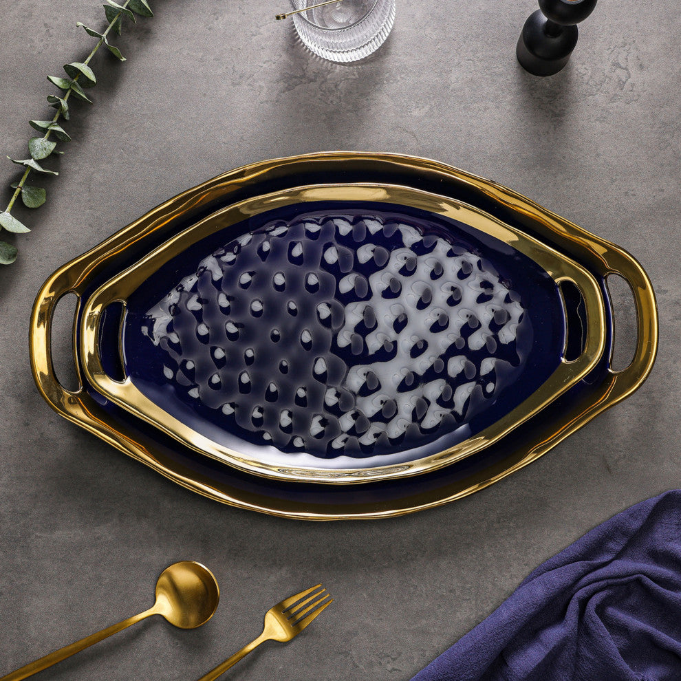 2-Piece Stone Lain Florian Porcelain Serving Plate Set, Blue