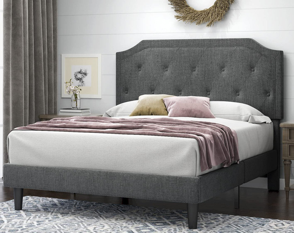 Dark Grey Upholstered Full Size Bed Frame