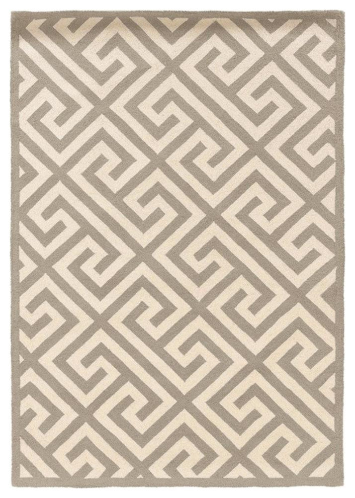 Linon Silhouette Greek Key Hand Hooked Wool 1'10"x2'10" Rug in Gray