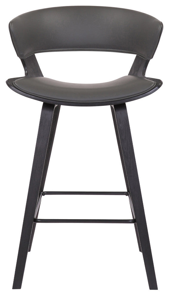 Gray Faux Leather and Wood Modern Bar Stool