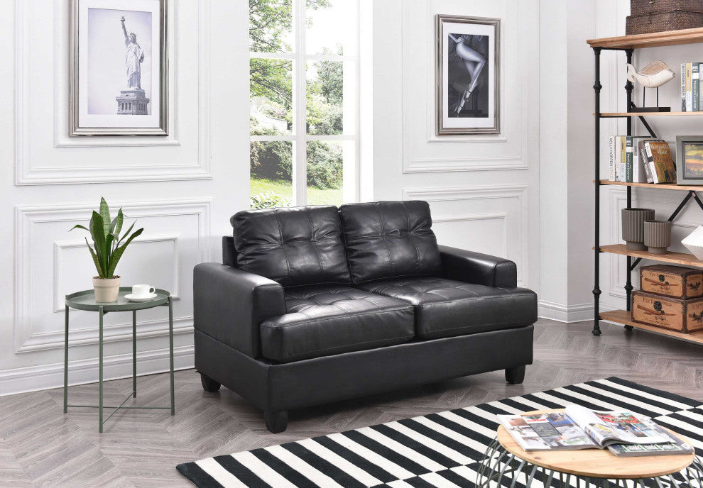 Sandridge 58 in. W Flared Arm Faux Leather Straight Sofa, Black