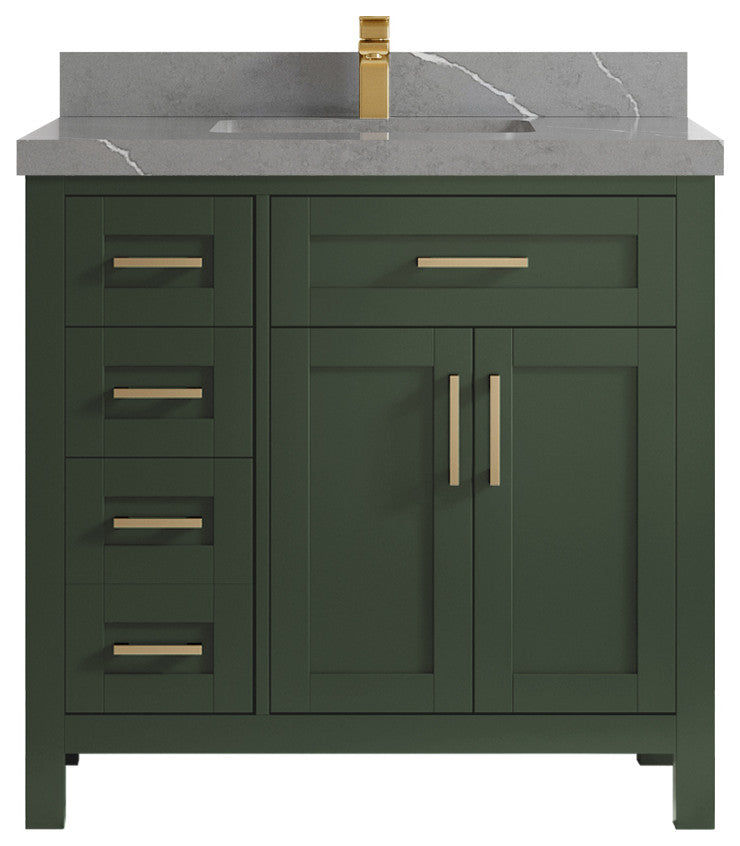 Cambridge 36 Center Sink Bath Vanity in Pewter Green 2" Piatra Gray
