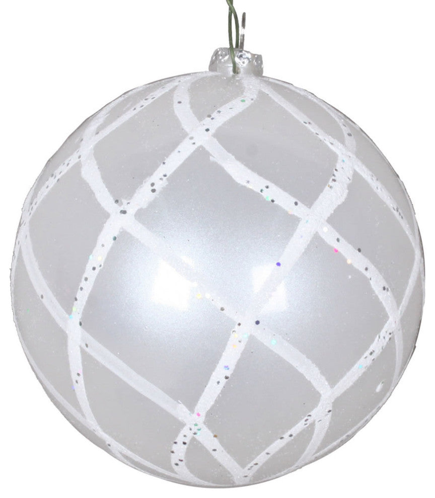 Vickerman Mt198011D 4" White Candy Glitter Net Ball Ornament, 3 Per Bag
