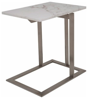 Dell Marble Top Side Table by Nuevo Living, Brushed Stainless Steel