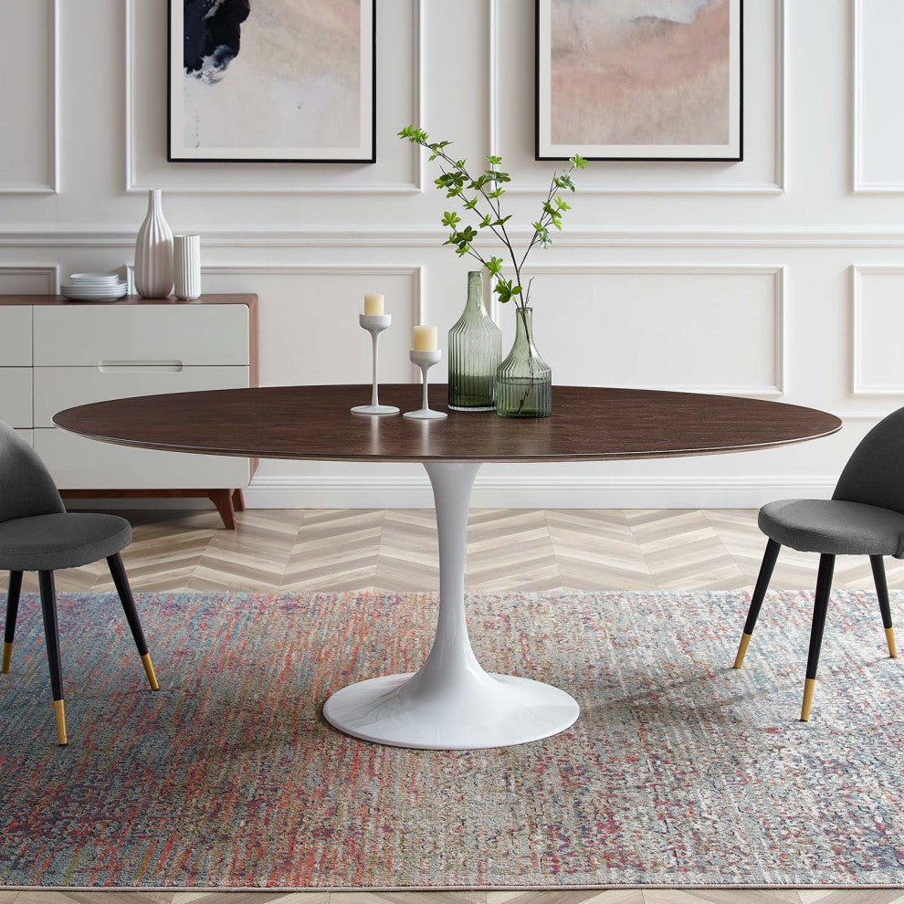 78" Dining Table, Oval, White Walnut, Metal, Modern, Bistro Hospitality