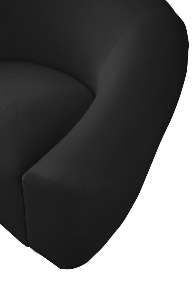 Riley Velvet Upholstered Rounded Loveseat, Black
