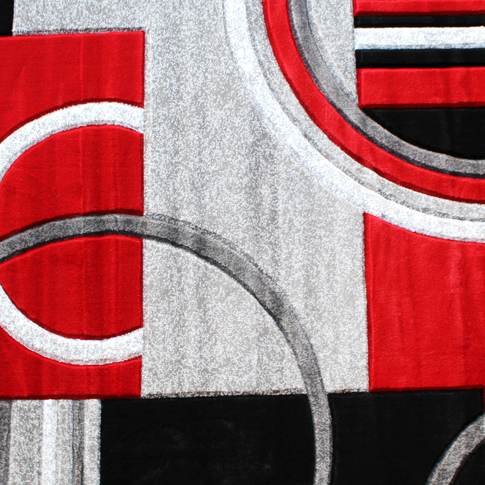 Athens Collection Round 8' x 8' Red Abstract Style Area Rug
