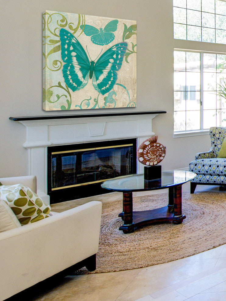 "Teal Butterfly" Painting Print on Wrapped Canvas