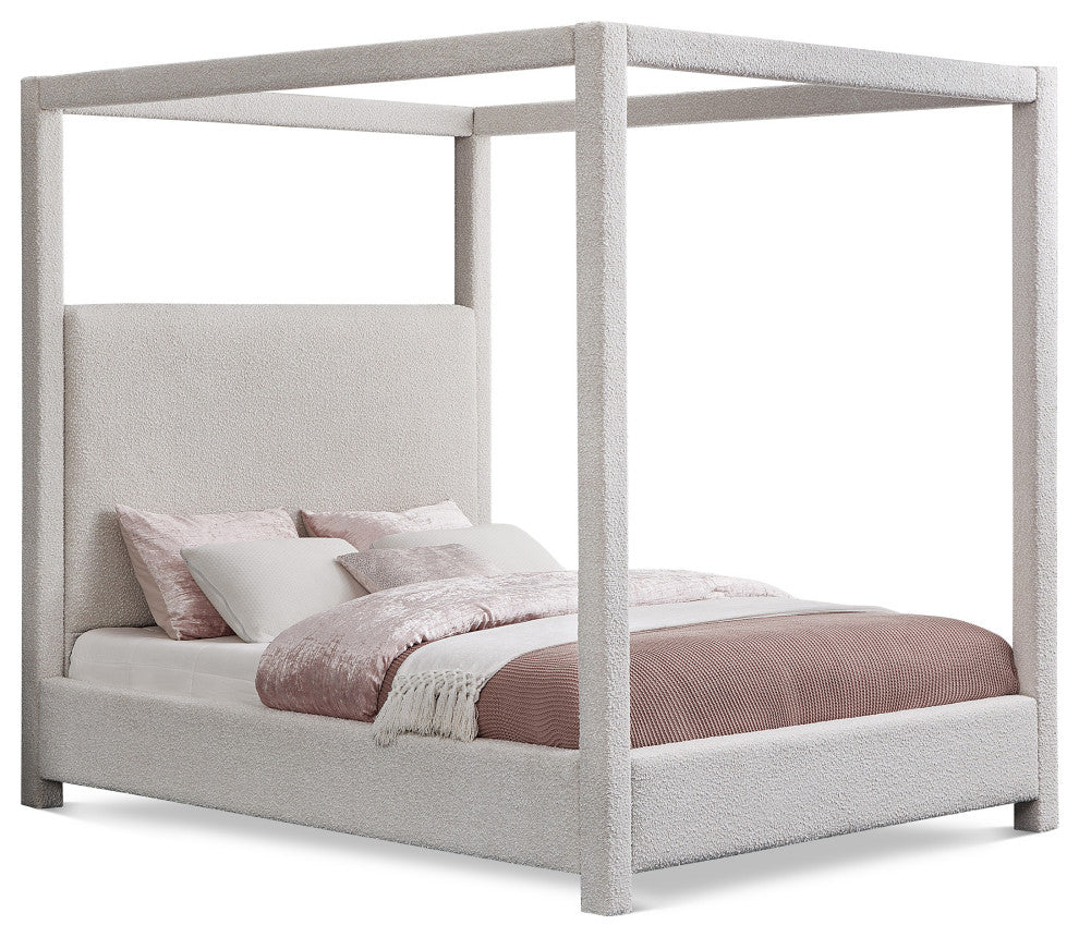 Eden Boucle Fabric Upholstered Bed, Cream, Queen