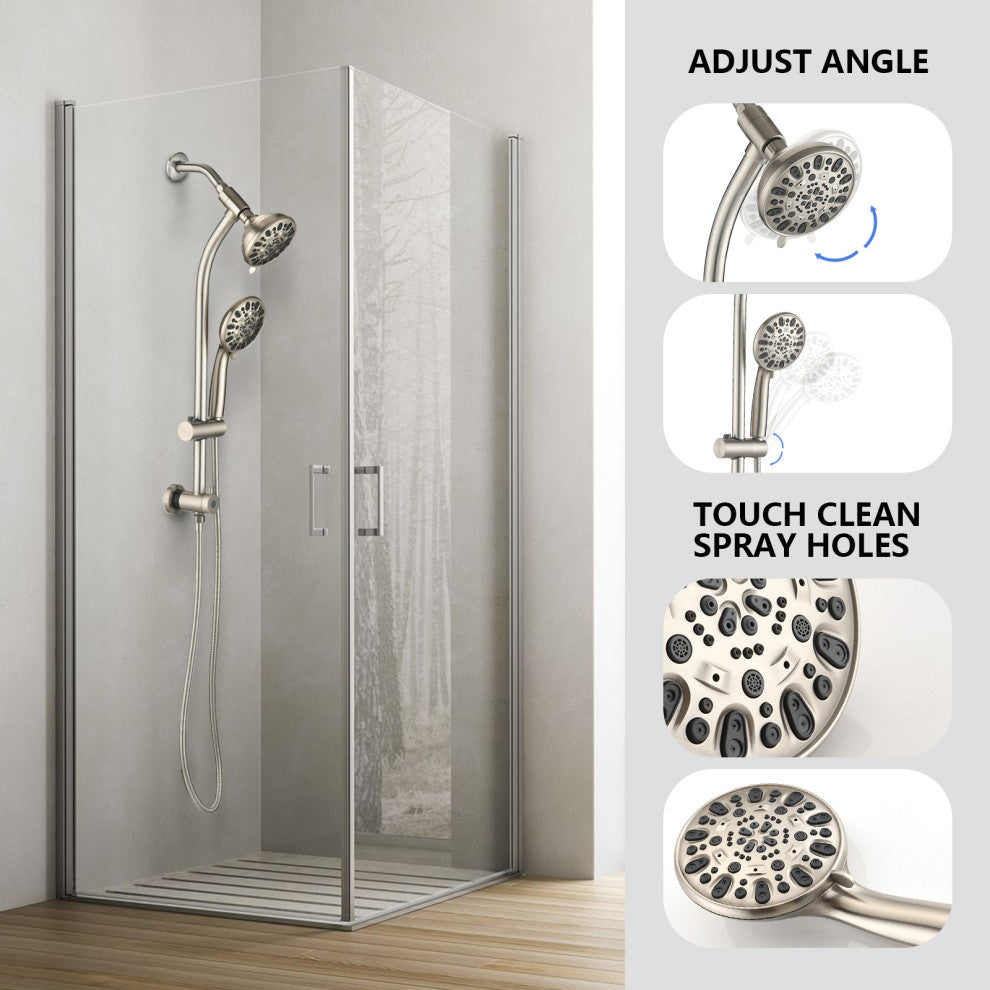 7 Spray Patterns Dual Shower Head with Slide Bar, Brushed Nickel