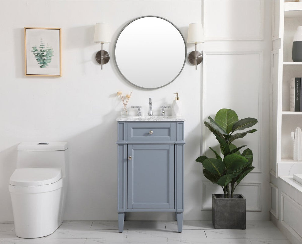 Home Living Vanity with Carrara White Marble Countertop, Gray, 21", Single Sink