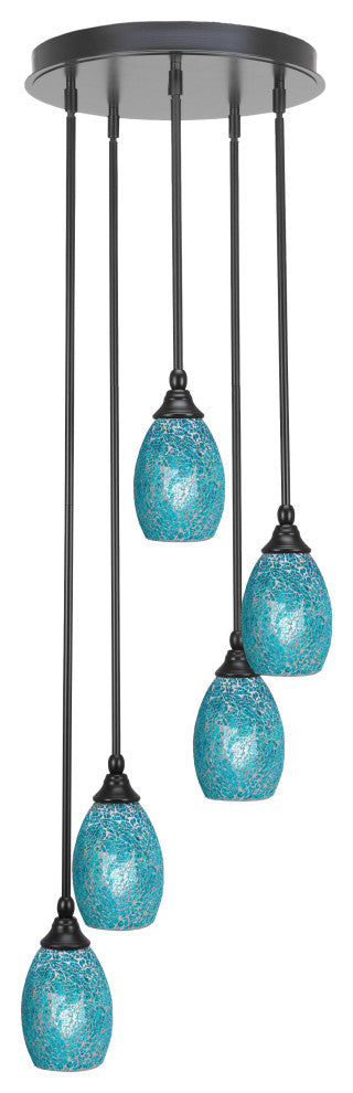 Empire 5-Light Cluster Pendalier, Matte Black/Turquoise Fusion