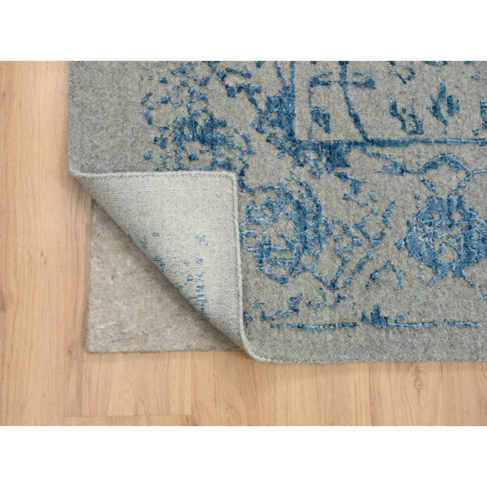 Gray, Fine Jacquard Hand Loomed, Wool and Silk, Oversized, Rug, 11'10" x 18'0"