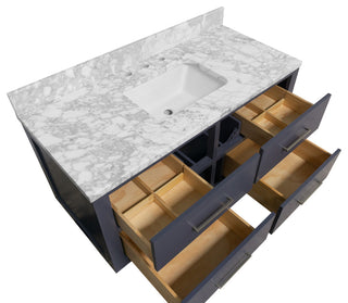 Helsinki 42" Floating Wall Mounted Bathroom Vanity, Marine Gray, Carrara Marble