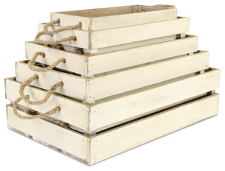 Rope Handle Wood Slat Crates, Set of 5