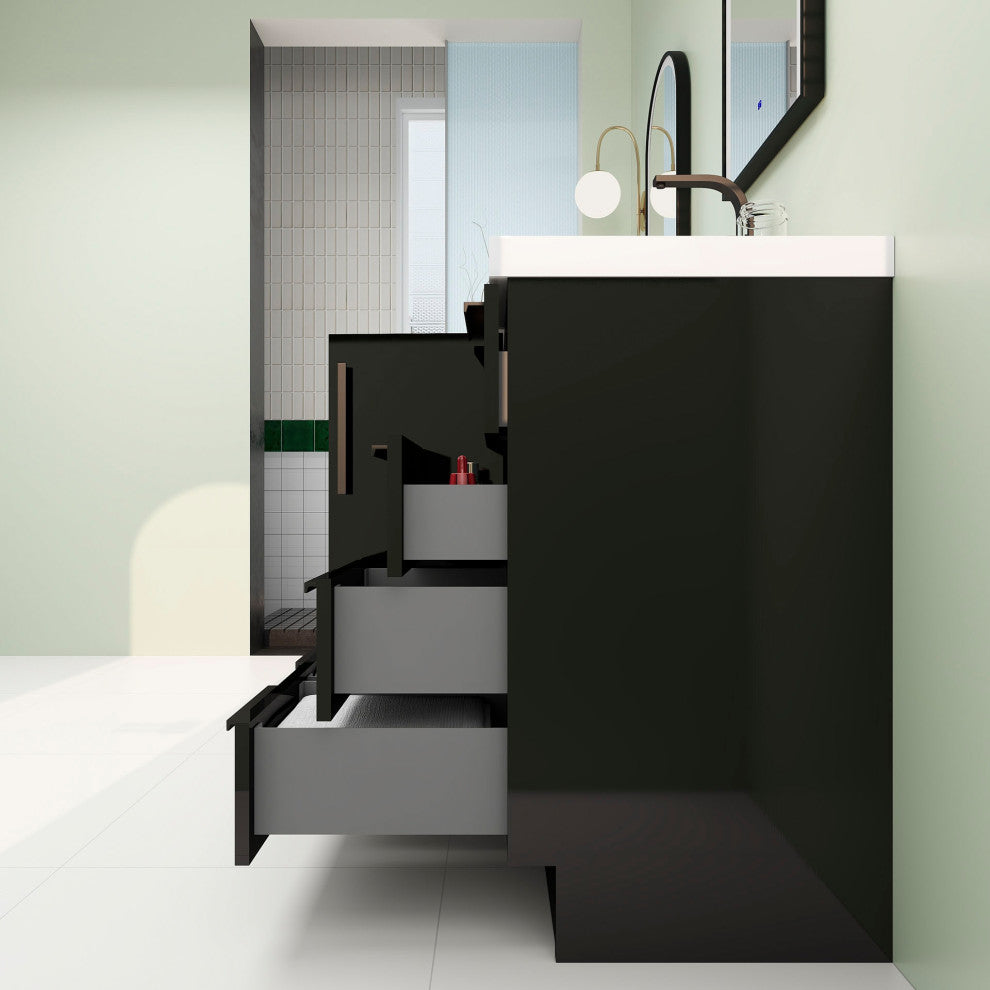 Carla 72" Freestanding Bathroom Vanity With Double Sink, Gloss Black