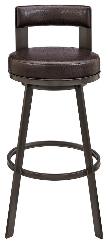 Lynof Swivel Bar Stool in Brown Metal with Brown Faux Leather