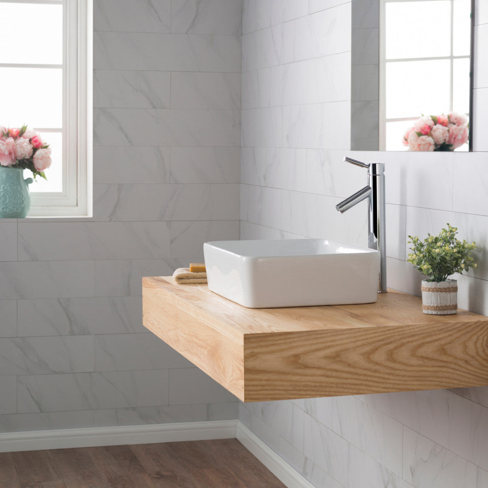 Elavo Rectangle Ceramic Vessel White Bathroom Sink, Pack of 2