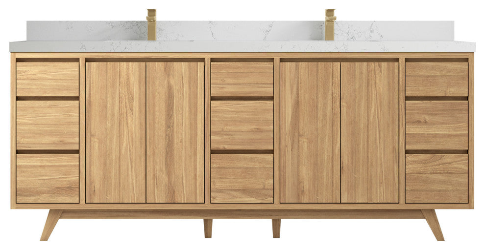 Madison Teak 84 Double Sink Bath Vanity in Light Natural 2" Empira Quartz