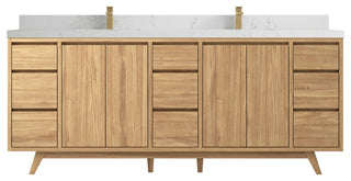 Madison Teak 84 Double Sink Bath Vanity in Light Natural 2" Empira Quartz