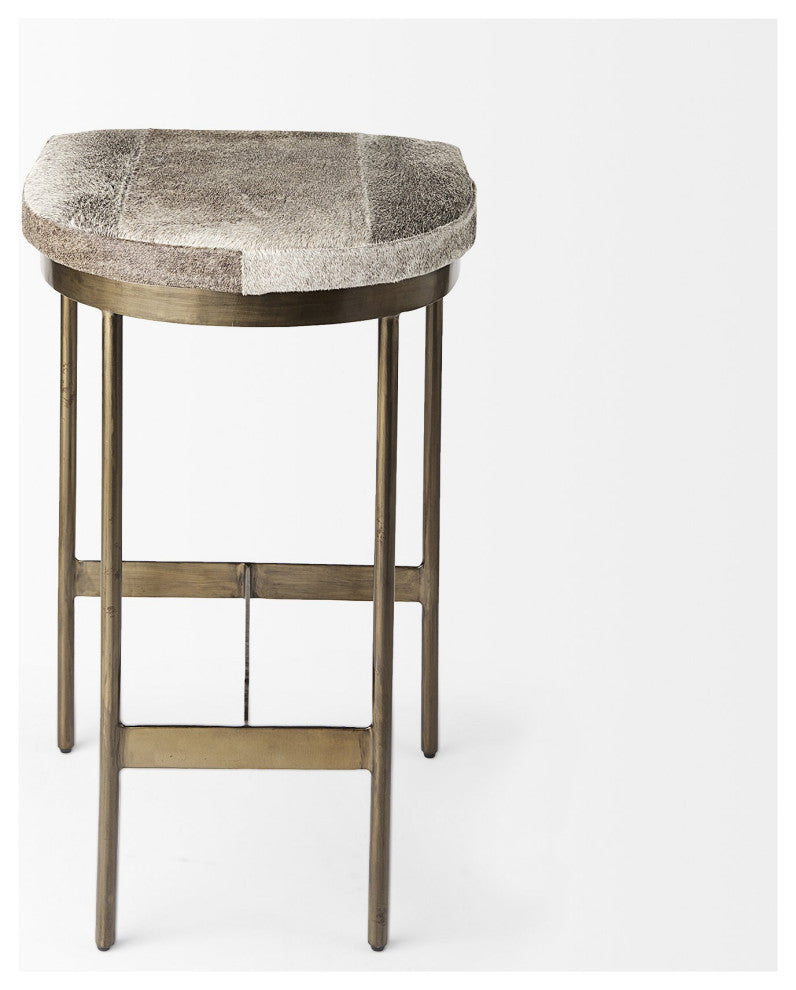 Cowhide Counter Stool With Gold Metal Frame