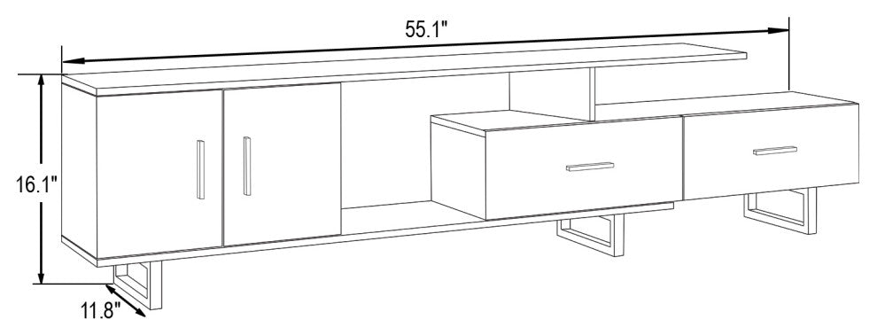 Avery 55-inch 2-Drawer 4-Shelf TV Stand in Steel, Phantom Gray