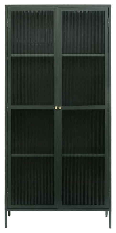 75" Contemporary Glass & Metal Display Cabinet in Green