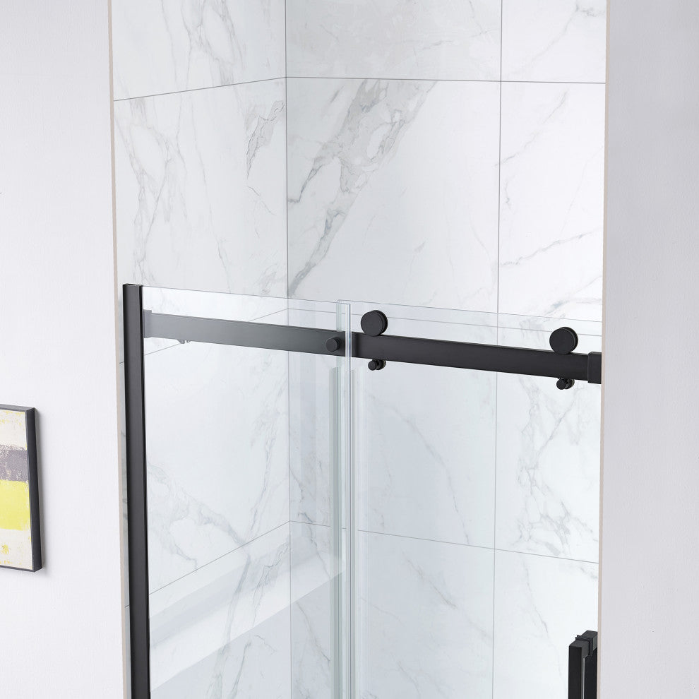 Bel Soft-Close Frameless Sliding Soft Close Shower Door, Matte Black, 48"