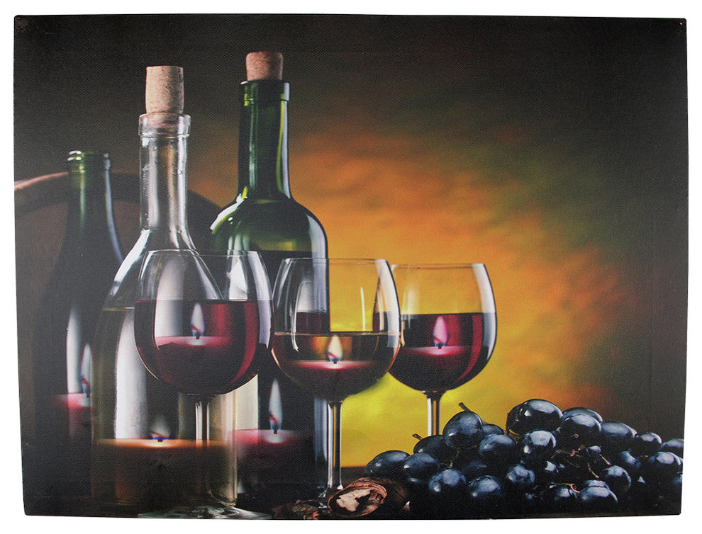 Battery Operated 6 LED Wine Barrel Candle Scene Canvas Wall Hanging, 15.75"