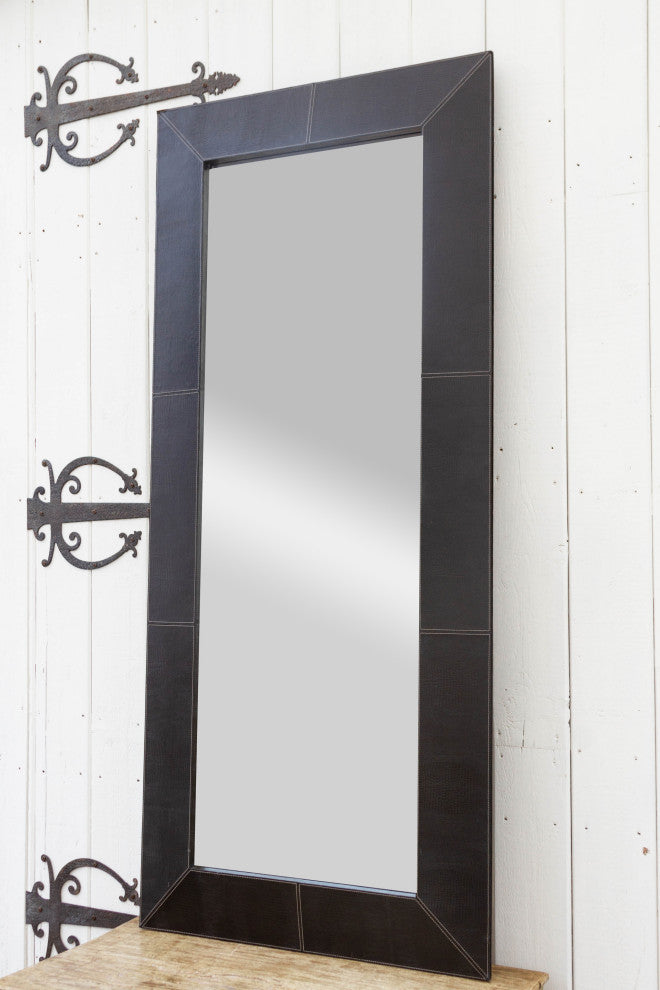 Tall Thai Embossed Leather Mirror