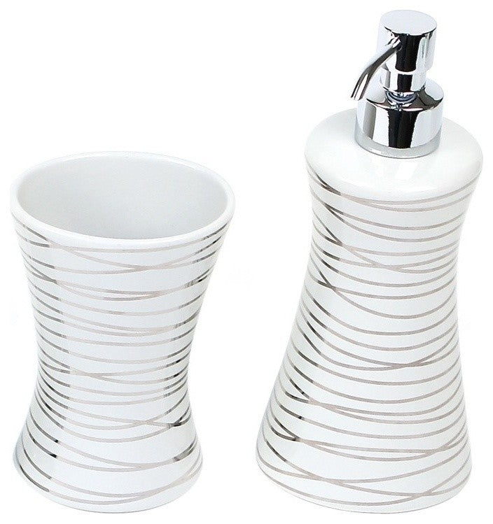 Silver 2 Piece Decorative Bathroom Accessory Set