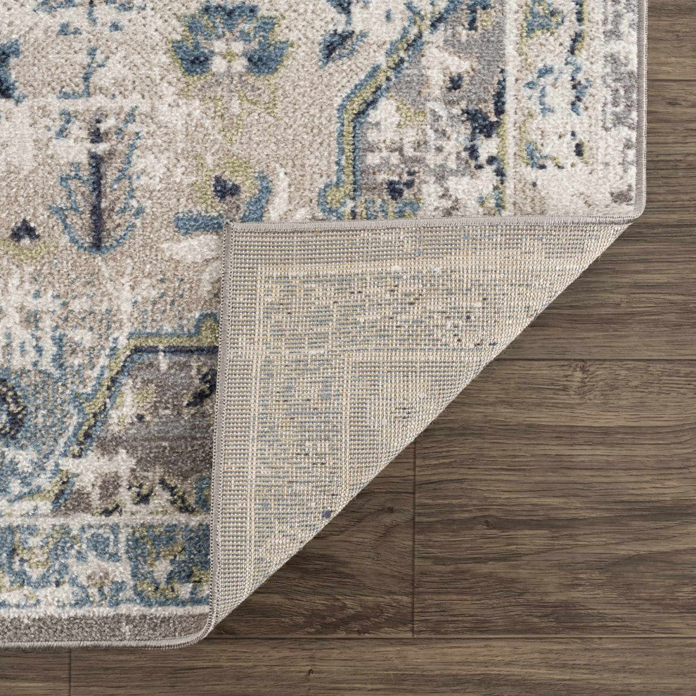 Hauteloom Cabacungan Gray & Blue Washable Area Rug, 5'3"x7' Rectangle