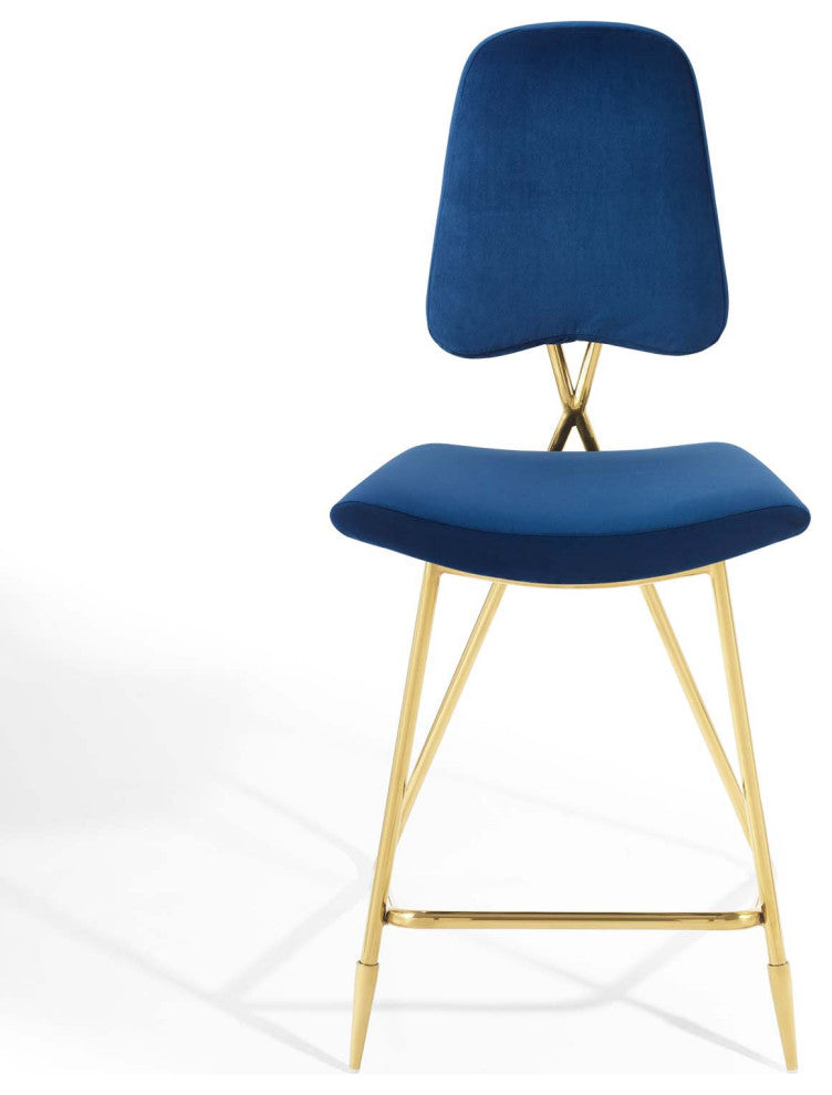 Counter Stool Chair, Set of 2, Velvet, Metal, Blue Navy, Modern, Bar Pub Bistro