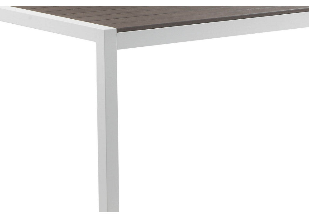 Benzara BM287830 Outdoor Dining Table, Gray Polyresin Top, White Aluminum Frame