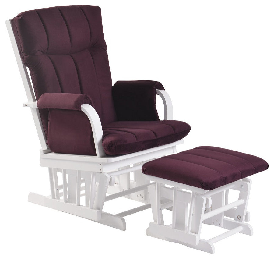 Artiva USA Deluxe Microfiber Wood Glider and Ottoman Set, Purple and White