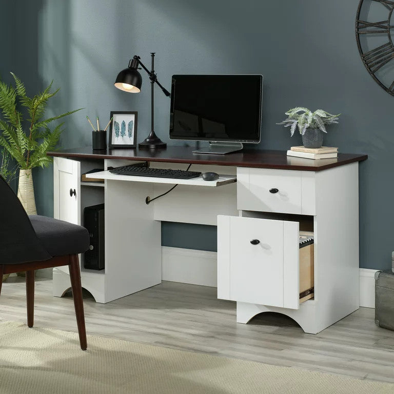 Classic Desk, Rectangular Top With Storage Drawers & Pull Handles, Black/White