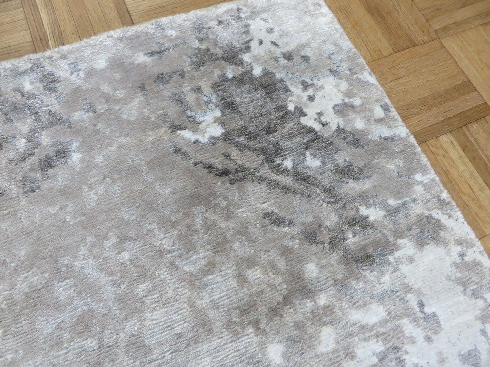 2x3 Handmade Gray Modern Tibetan Oriental Rug With Silk