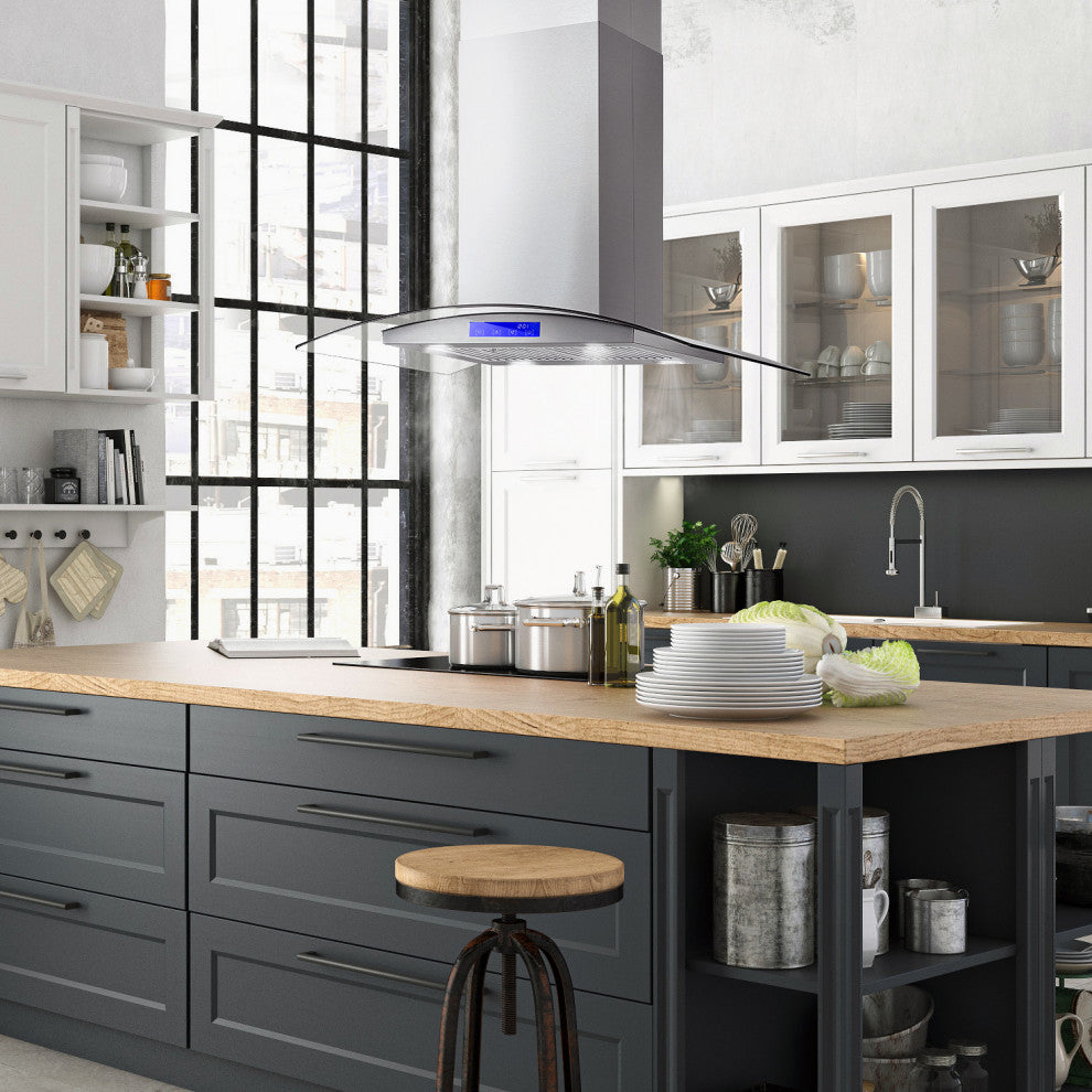 4-Piece, 36" Gas Range, Island Range Hood, 24" Dishwasher and Refrigerator