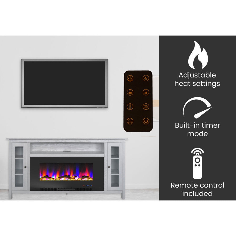 Glenwood 59" Electric Fireplace Heater With LED Flame Display, Slate Blue