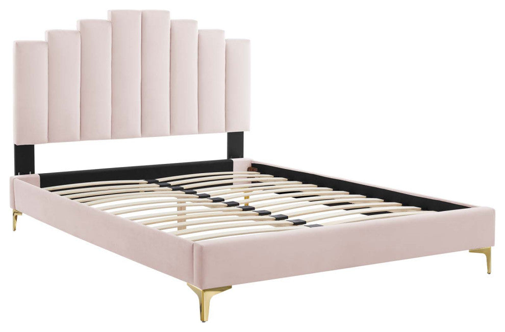 Elise Queen Performance Velvet Platform Bed MOD-6693-PNK