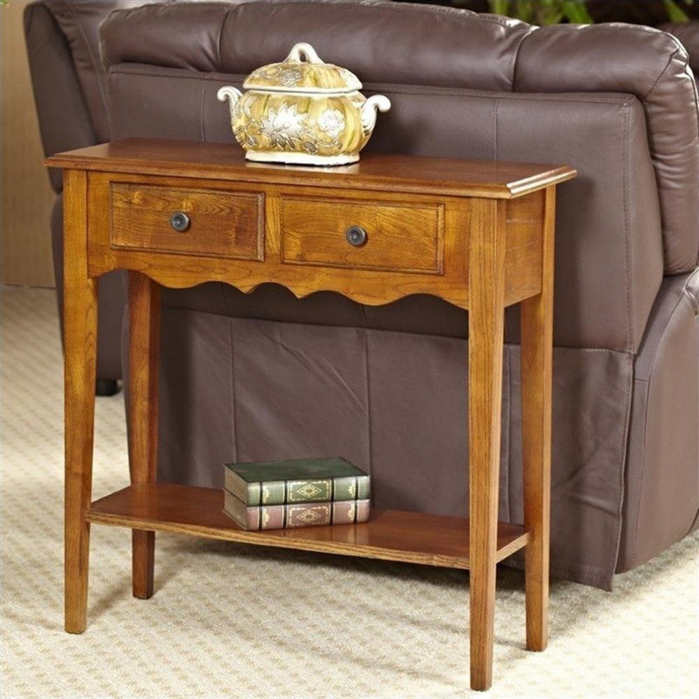 Leick Petite Two Drawer Wood Console Table in Medium Oak
