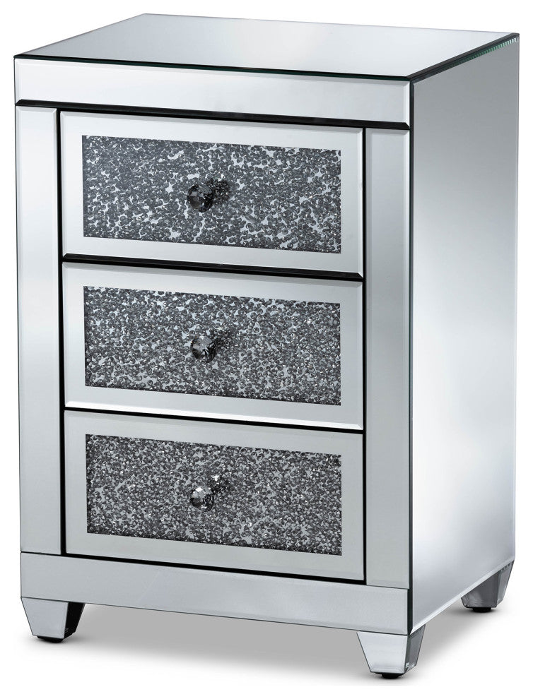 Ralston Contemporary Glam and Luxe Mirrored 3-Drawer Nightstand