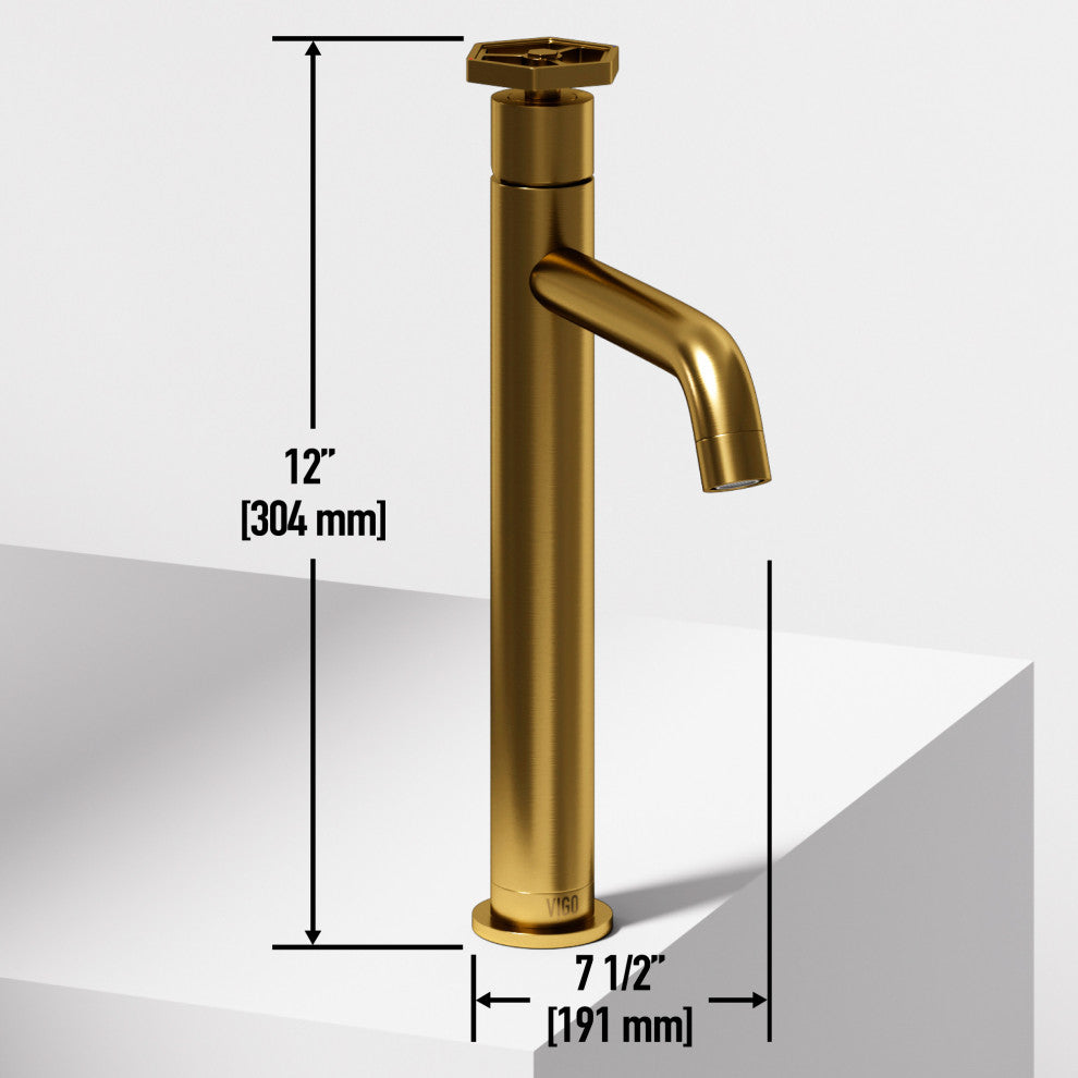VIGO Ruxton 12" H Single Handle Single Hole Bathroom Vessel Faucet, Matte Brushed Gold