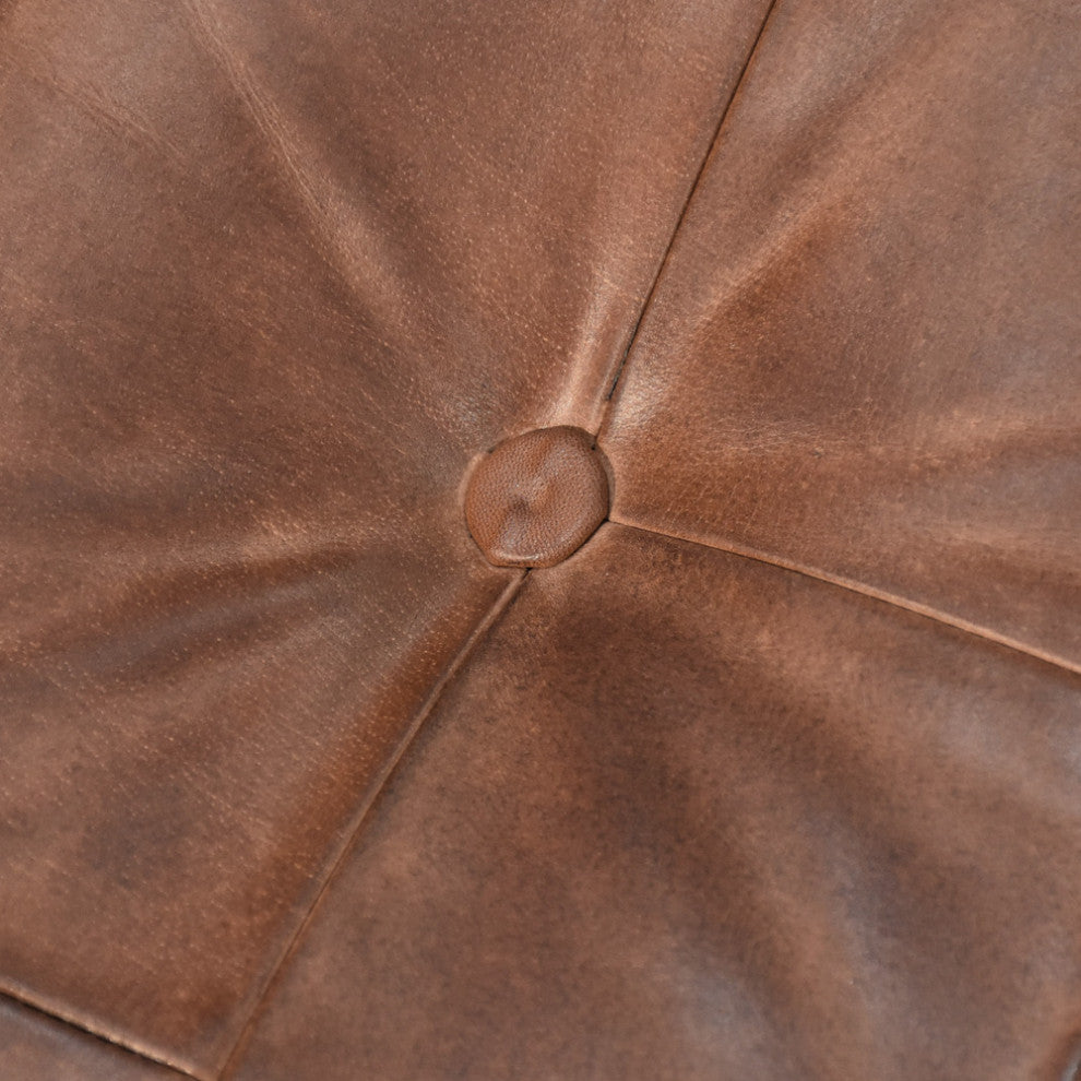 Geometric Handmade Leather Pouf (Recycled Foam with Fibre Fill) Black, [Square] 21x21x12