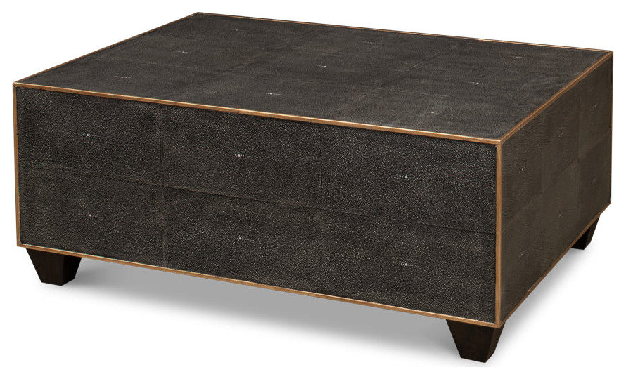 Gray Leather Shagreen Cocktail Coffee Table Rectangle