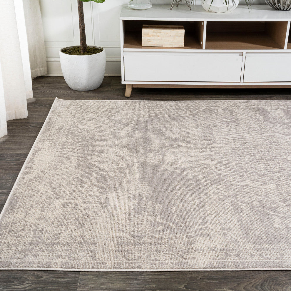 Alhambra Ornate Medallion Modern Runner Rug, Ivory, 8'x10'