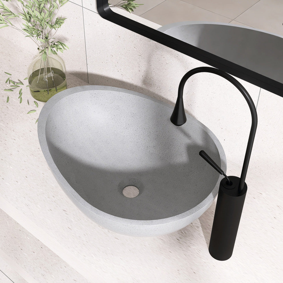 Dark Grey Egg Shape Concrete Vessel Bathroom Sink