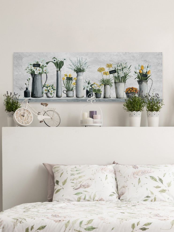 "Outdoor Flower Pots" Painting Print on Wrapped Canvas